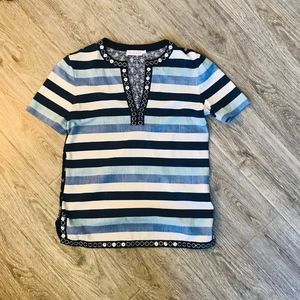Tory Burch short sleeved striped embellished shirt